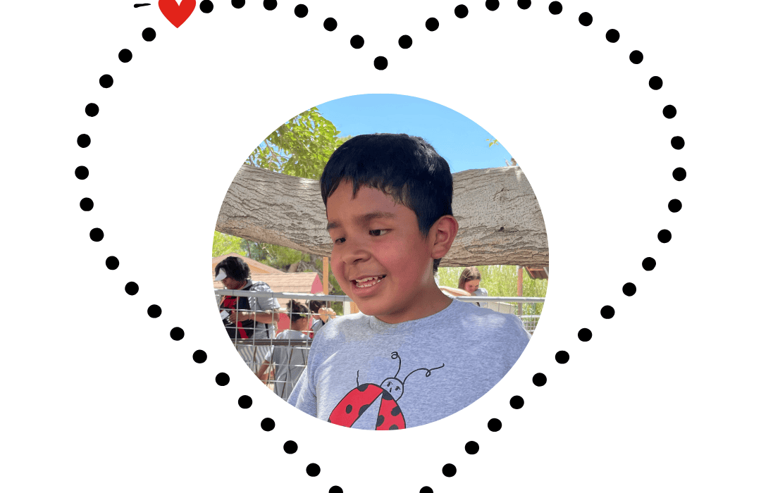 Image shows a dotted heart with a circular image of Alexis in it. In the upper right corner of the heart, a dot is replaced with a red heart. In white letter, image reads "Alexis" at the top and in braille at the bottom.