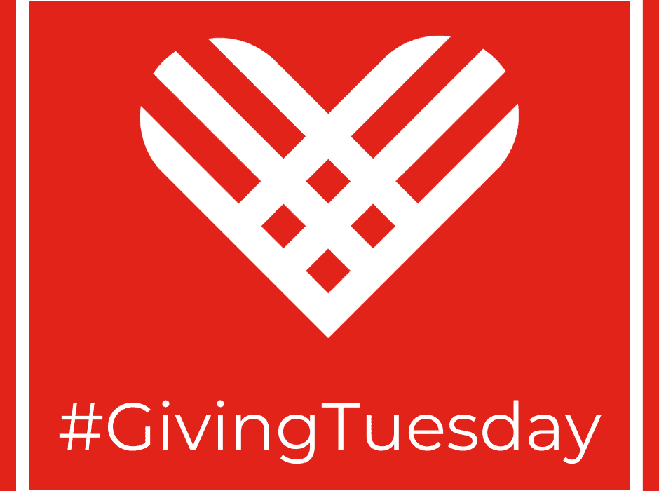 A red square shows the Giving Tuesday heart logo in white with white words that read, "#GivingTuesday."