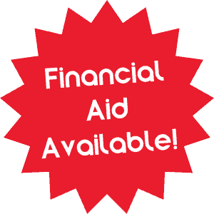 Image shows a red star with white letters that reads, “Financial Aid Available!”